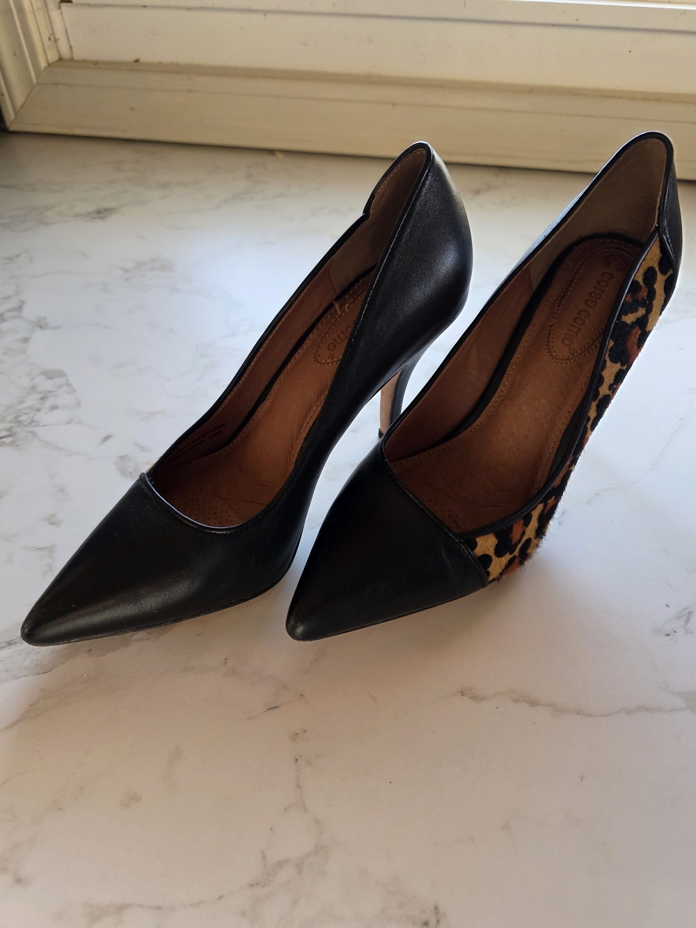 Corso Como Black Pointed-Toe Pumps with Leopard Accent